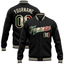 Charger l'image dans la galerie, Custom Black Vintage Mexican Flag-Cream Bomber Full-Snap Varsity Letterman Jacket