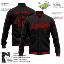 Загрузить изображение в средство просмотра галереи, Custom Black Red Bomber Full-Snap Varsity Letterman Jacket