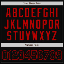 Загрузить изображение в средство просмотра галереи, Custom Black Red Bomber Full-Snap Varsity Letterman Jacket