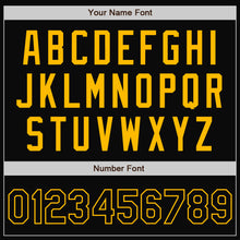 Загрузить изображение в средство просмотра галереи, Custom Black Gold Bomber Full-Snap Varsity Letterman Jacket