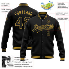 Загрузить изображение в средство просмотра галереи, Custom Black Old Gold Bomber Full-Snap Varsity Letterman Jacket