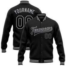 Загрузить изображение в средство просмотра галереи, Custom Black Gray Bomber Full-Snap Varsity Letterman Jacket