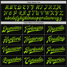 Загрузить изображение в средство просмотра галереи, Custom Black Neon Green Bomber Full-Snap Varsity Letterman Jacket