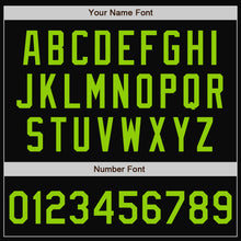 Загрузить изображение в средство просмотра галереи, Custom Black Neon Green Bomber Full-Snap Varsity Letterman Jacket