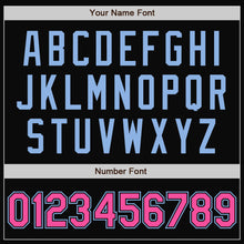 Загрузить изображение в средство просмотра галереи, Custom Black Pink-Light Blue Bomber Full-Snap Varsity Letterman Jacket