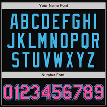 Загрузить изображение в средство просмотра галереи, Custom Black Pink-Sky Blue Bomber Full-Snap Varsity Letterman Jacket