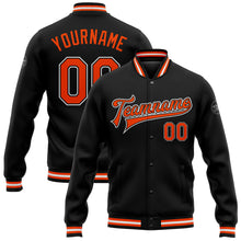 Загрузить изображение в средство просмотра галереи, Custom Black Orange-White Bomber Full-Snap Varsity Letterman Jacket