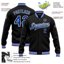 Загрузить изображение в средство просмотра галереи, Custom Black Royal-White Bomber Full-Snap Varsity Letterman Jacket