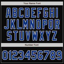 Загрузить изображение в средство просмотра галереи, Custom Black Royal-White Bomber Full-Snap Varsity Letterman Jacket