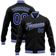 Загрузить изображение в средство просмотра галереи, Custom Black Royal-White Bomber Full-Snap Varsity Letterman Jacket
