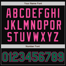 Загрузить изображение в средство просмотра галереи, Custom Black Kelly Green-Pink Bomber Full-Snap Varsity Letterman Jacket