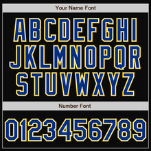 Загрузить изображение в средство просмотра галереи, Custom Black Royal-Yellow Bomber Full-Snap Varsity Letterman Jacket