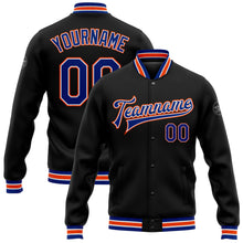 Загрузить изображение в средство просмотра галереи, Custom Black Royal-Orange Bomber Full-Snap Varsity Letterman Jacket