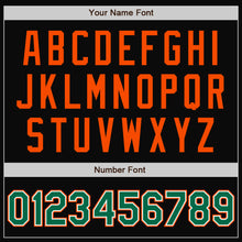 Загрузить изображение в средство просмотра галереи, Custom Black Kelly Green-Orange Bomber Full-Snap Varsity Letterman Jacket