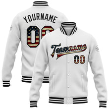 Charger l'image dans la galerie, Custom White Vintage USA Flag-Black Bomber Full-Snap Varsity Letterman Jacket