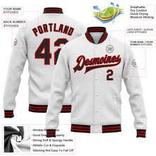 Загрузить изображение в средство просмотра галереи, Custom White Black-Red Bomber Full-Snap Varsity Letterman Jacket