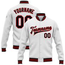 Загрузить изображение в средство просмотра галереи, Custom White Black-Red Bomber Full-Snap Varsity Letterman Jacket