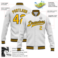 Загрузить изображение в средство просмотра галереи, Custom White Gold-Black Bomber Full-Snap Varsity Letterman Jacket