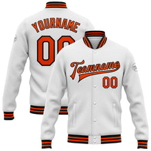 Загрузить изображение в средство просмотра галереи, Custom White Orange-Black Bomber Full-Snap Varsity Letterman Jacket