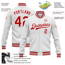 Load image into Gallery viewer, Custom White Red Bomber Full-Snap Varsity Letterman Jacket