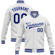 Charger l'image dans la galerie, Custom White Royal Bomber Full-Snap Varsity Letterman Jacket