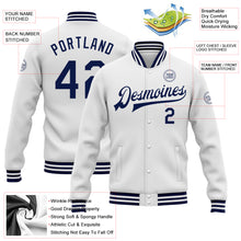 Charger l'image dans la galerie, Custom White Navy Bomber Full-Snap Varsity Letterman Jacket