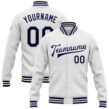 Charger l'image dans la galerie, Custom White Navy Bomber Full-Snap Varsity Letterman Jacket