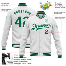 Charger l'image dans la galerie, Custom White Kelly Green Bomber Full-Snap Varsity Letterman Jacket