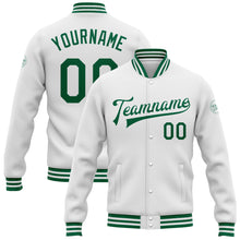 Charger l'image dans la galerie, Custom White Kelly Green Bomber Full-Snap Varsity Letterman Jacket