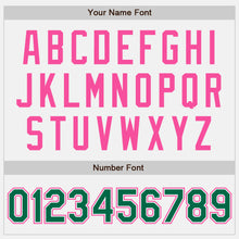 Charger l'image dans la galerie, Custom White Kelly Green-Pink Bomber Full-Snap Varsity Letterman Jacket