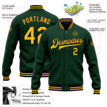 Загрузить изображение в средство просмотра галереи, Custom Green Gold-Black Bomber Full-Snap Varsity Letterman Jacket