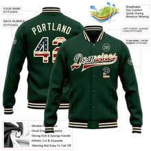 Laden Sie das Bild in den Galerie-Viewer, Custom Green Vintage USA Flag Cream-Black Bomber Full-Snap Varsity Letterman Jacket