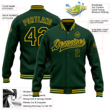 Загрузить изображение в средство просмотра галереи, Custom Green Gold Bomber Full-Snap Varsity Letterman Jacket
