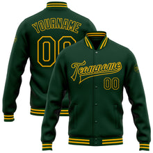 Загрузить изображение в средство просмотра галереи, Custom Green Gold Bomber Full-Snap Varsity Letterman Jacket