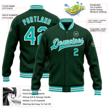 Загрузить изображение в средство просмотра галереи, Custom Green Aqua-White Bomber Full-Snap Varsity Letterman Jacket