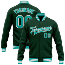 Загрузить изображение в средство просмотра галереи, Custom Green Aqua-White Bomber Full-Snap Varsity Letterman Jacket