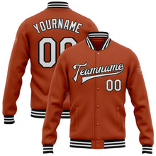 Load image into Gallery viewer, Custom Texas Orange White-Black Bomber Full-Snap Varsity Letterman Jacket