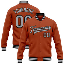 Load image into Gallery viewer, Custom Texas Orange Gray-Black Bomber Full-Snap Varsity Letterman Jacket
