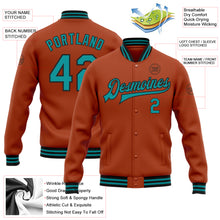 Load image into Gallery viewer, Custom Texas Orange Teal-Black Bomber Full-Snap Varsity Letterman Jacket