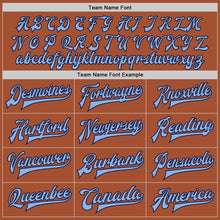 Load image into Gallery viewer, Custom Texas Orange Light Blue-Navy Bomber Full-Snap Varsity Letterman Jacket