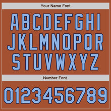 Load image into Gallery viewer, Custom Texas Orange Light Blue-Navy Bomber Full-Snap Varsity Letterman Jacket