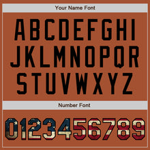 Load image into Gallery viewer, Custom Texas Orange Vintage USA Flag Black-Cream Bomber Full-Snap Varsity Letterman Jacket