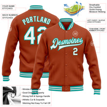 Load image into Gallery viewer, Custom Texas Orange White-Aqua Bomber Full-Snap Varsity Letterman Jacket