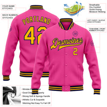 Charger l'image dans la galerie, Custom Pink Gold-Navy Bomber Full-Snap Varsity Letterman Jacket