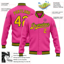 Load image into Gallery viewer, Custom Pink Gold-Green Bomber Full-Snap Varsity Letterman Jacket
