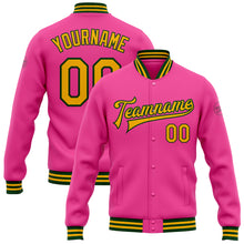 Charger l'image dans la galerie, Custom Pink Gold-Green Bomber Full-Snap Varsity Letterman Jacket