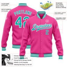 Загрузить изображение в средство просмотра галереи, Custom Pink Aqua-White Bomber Full-Snap Varsity Letterman Jacket
