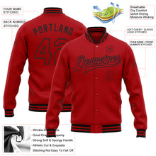 Загрузить изображение в средство просмотра галереи, Custom Red Black Bomber Full-Snap Varsity Letterman Jacket