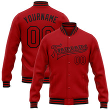 Загрузить изображение в средство просмотра галереи, Custom Red Black Bomber Full-Snap Varsity Letterman Jacket