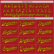 Load image into Gallery viewer, Custom Red Gold-Black Bomber Full-Snap Varsity Letterman Jacket